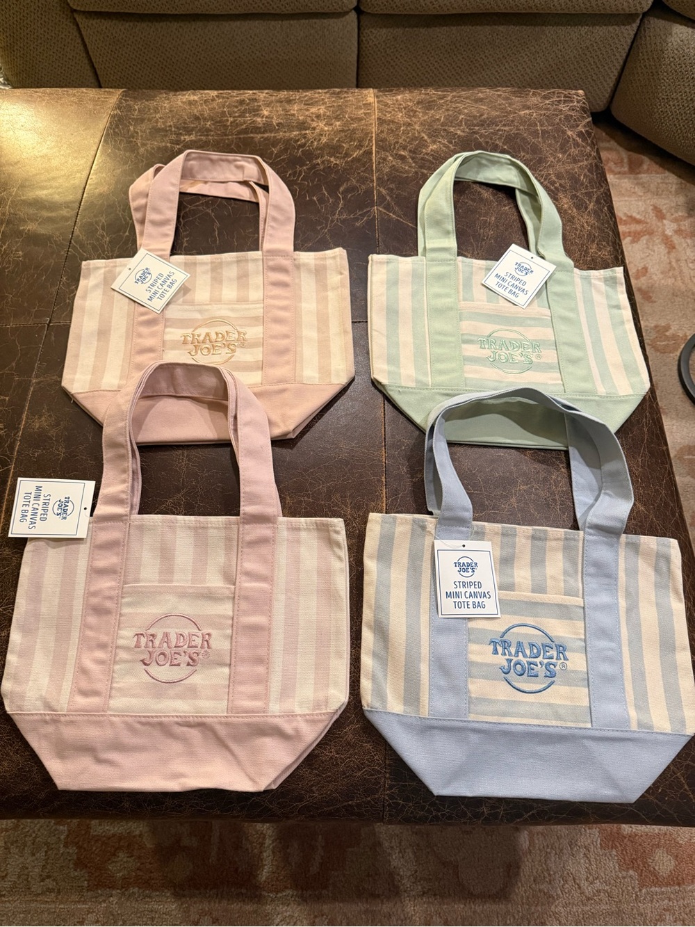 Striped Mini Canvas Tote Bag - Pastel Pink/Green/Blue/Tan